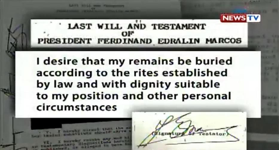 Ferdinand E. Marcos wrote in 1982 his wish for his burial – Bagong Lipunan